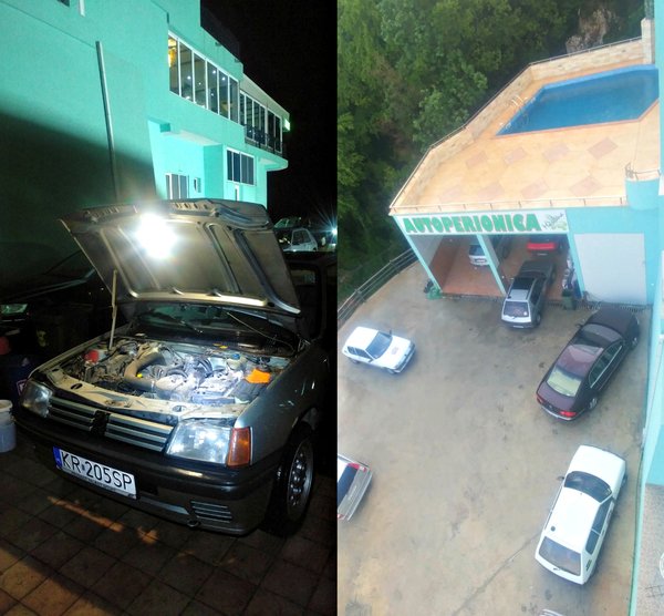 20180503_222305.jpg (596.58 KiB) Przejrzano 10889 razy Pompę wakum wymienialiśmy nocą w ulewnym deszczu. Szczęśliwym zbiegiem okoliczności udało się nam znaleźć motel wyposażony w garaż... z basenem. Prestiż miejsca podkreśla VW Pejton zaparkowany tuż pod rynną.